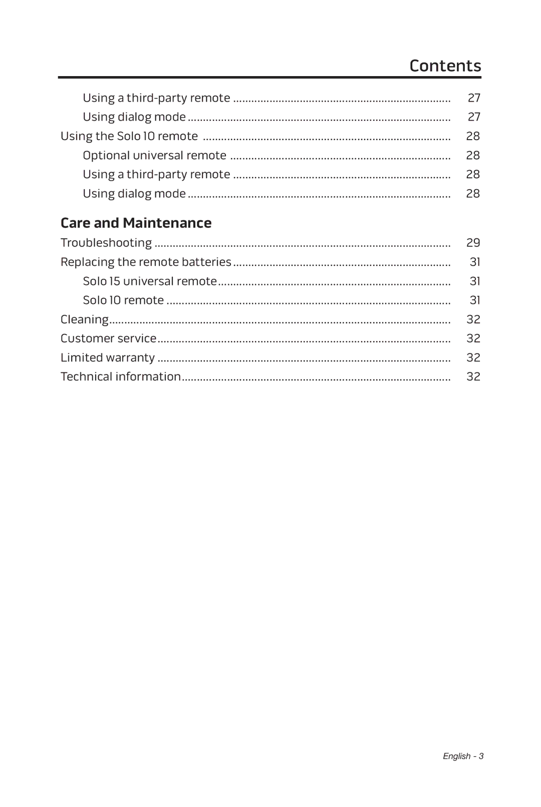 Bose 15/10 manual Care and Maintenance 