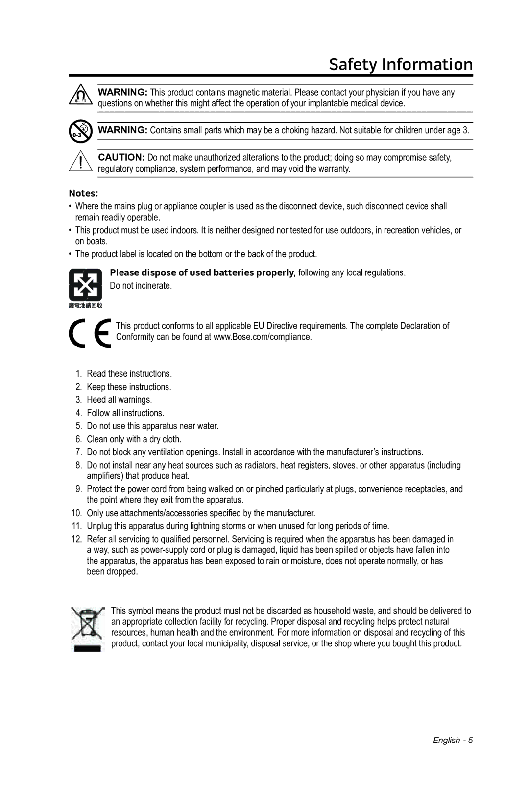 Bose 15/10 manual Safety Information 