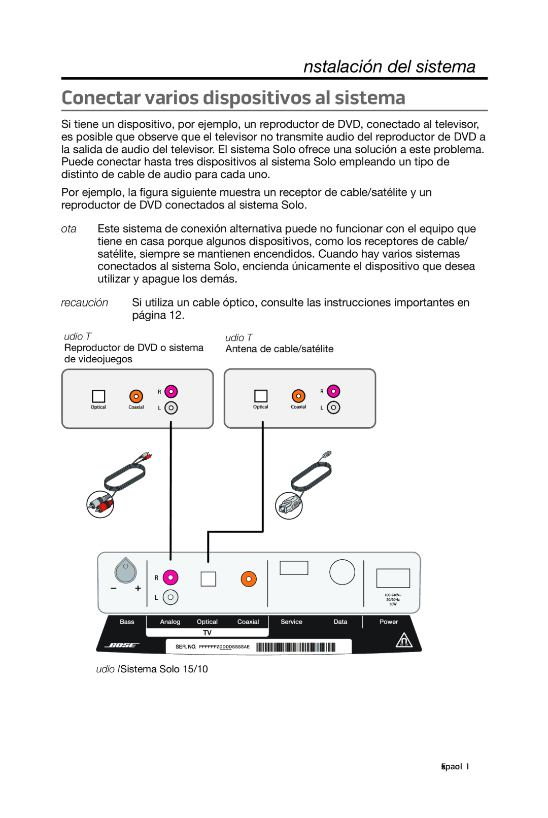 Bose 15/10 manual Conectar varios dispositivos al sistema 