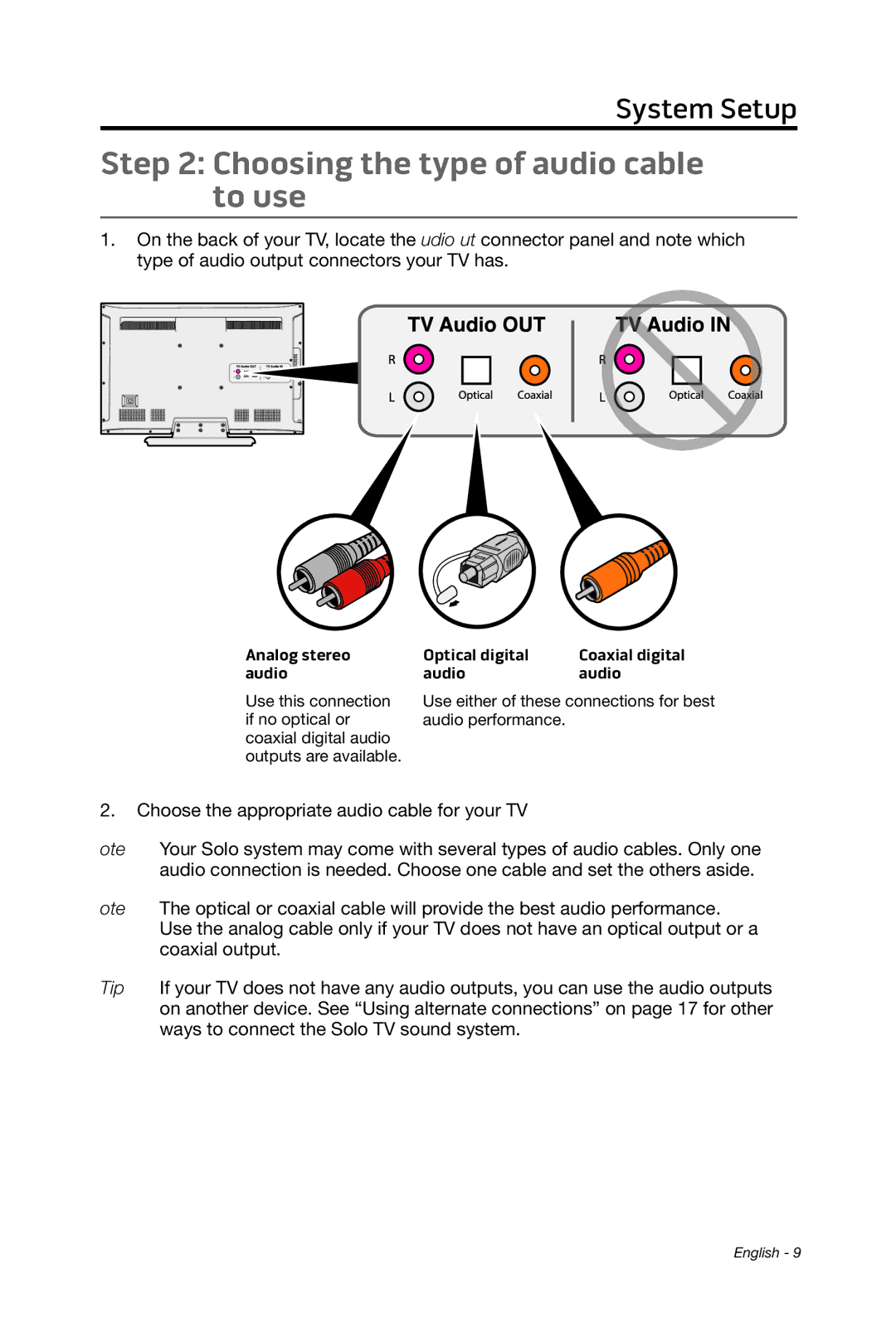 Bose 15/10 manual Choosing the type of audio cable to use, Audio 