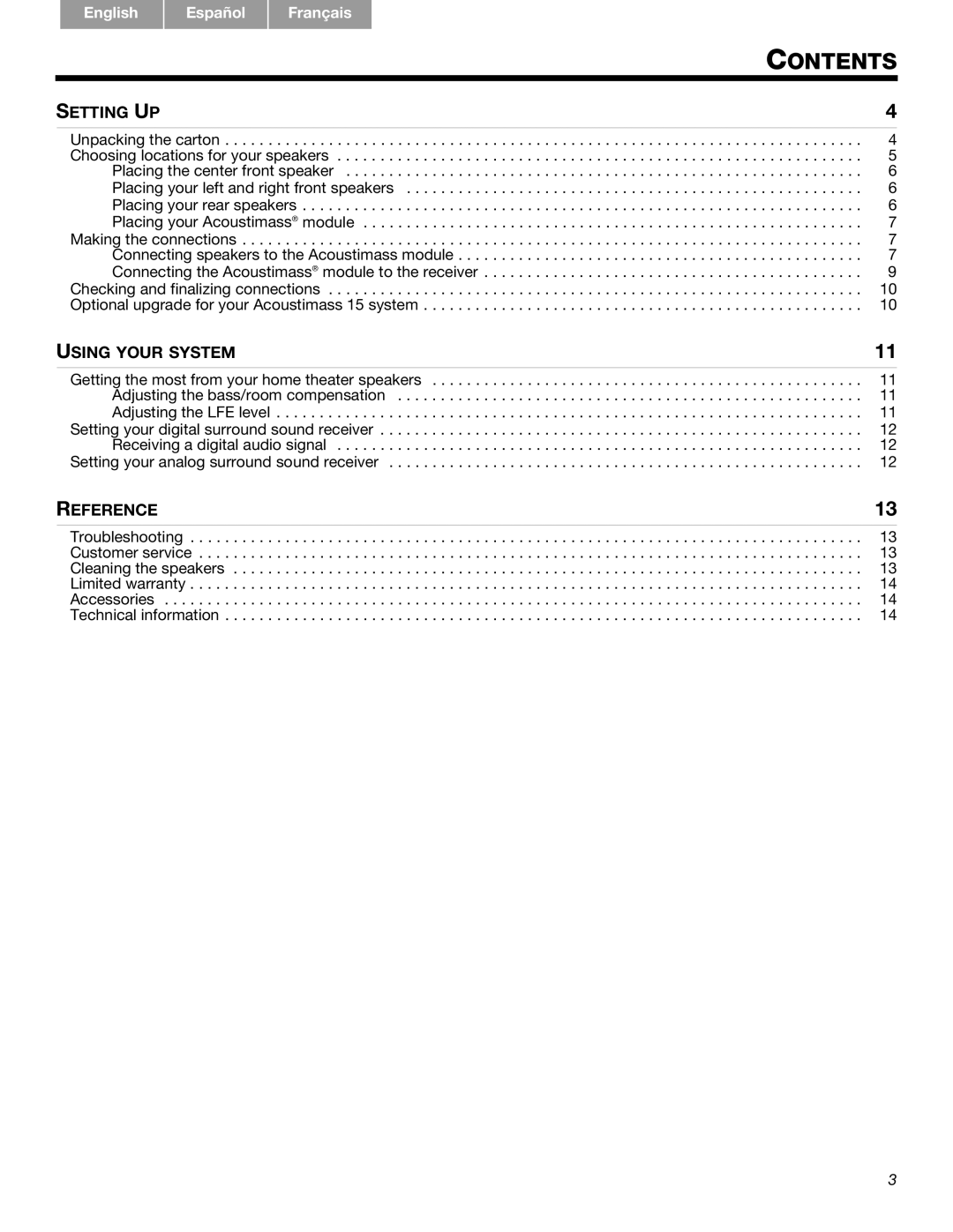 Bose 16 Series II, 15 Series III, 16, 15 manual Contents 