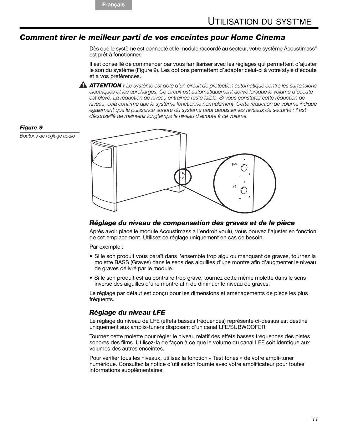 Bose 16 Series II, 15 Series III manual Utilisation DU Système, Réglage du niveau de compensation des graves et de la pièce 