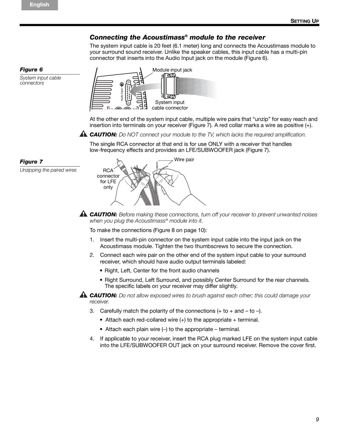 Bose 16 Series II, 15 Series III, 16, 15 manual Connecting the Acoustimass module to the receiver 