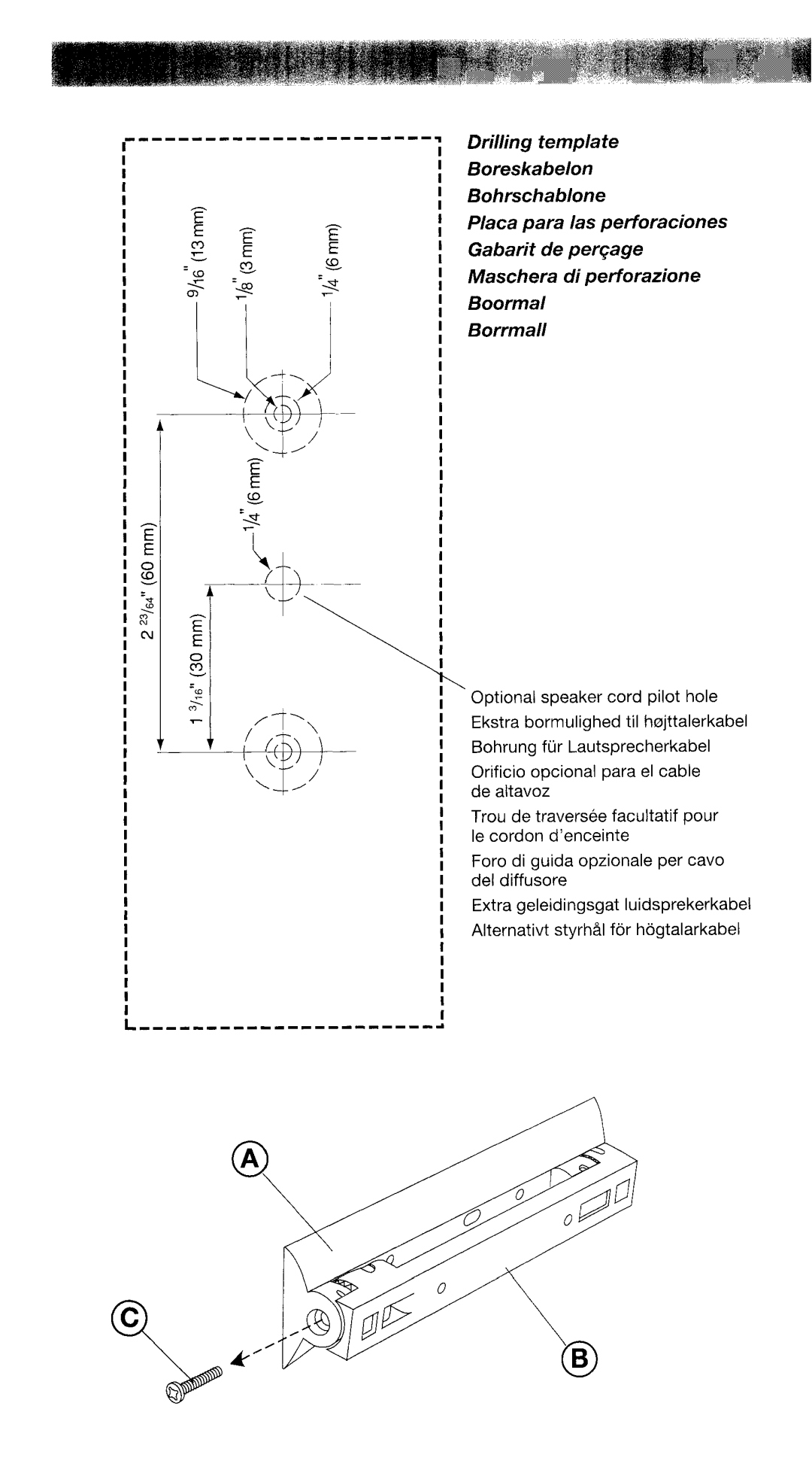 Bose 161TM manual Drilling template Boreskabelon Bohrschablone, Borrmall 