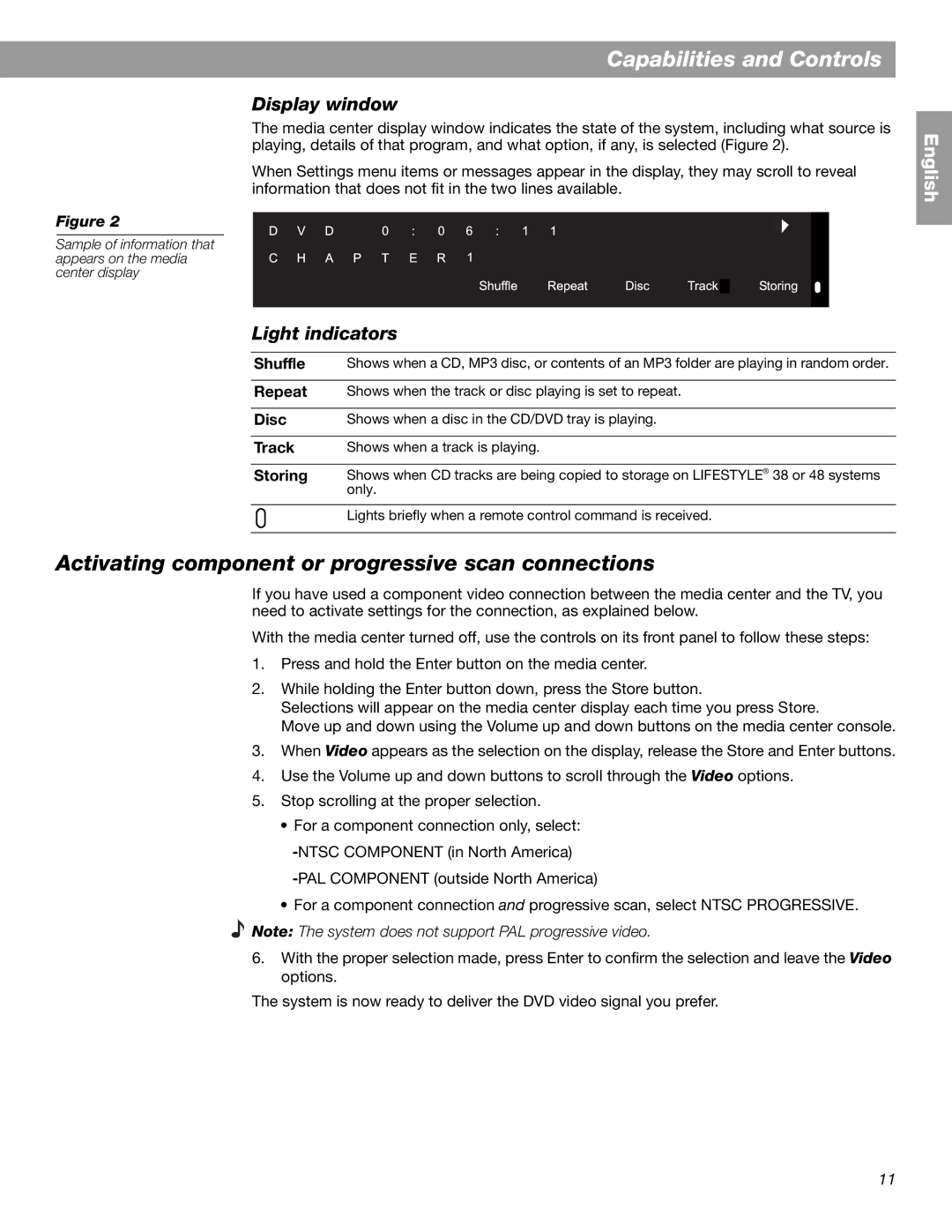 Bose 28, 18 Series II manual Activating component or progressive scan connections, Display window, Light indicators 