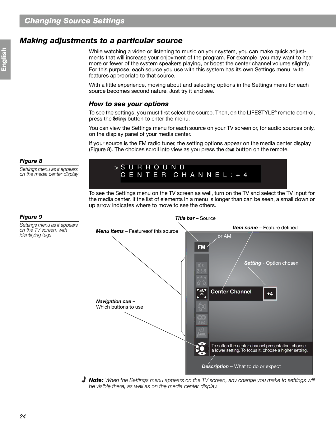 Bose 18 Series II, 28 manual Changing Source Settings, Making adjustments to a particular source, How to see your options 