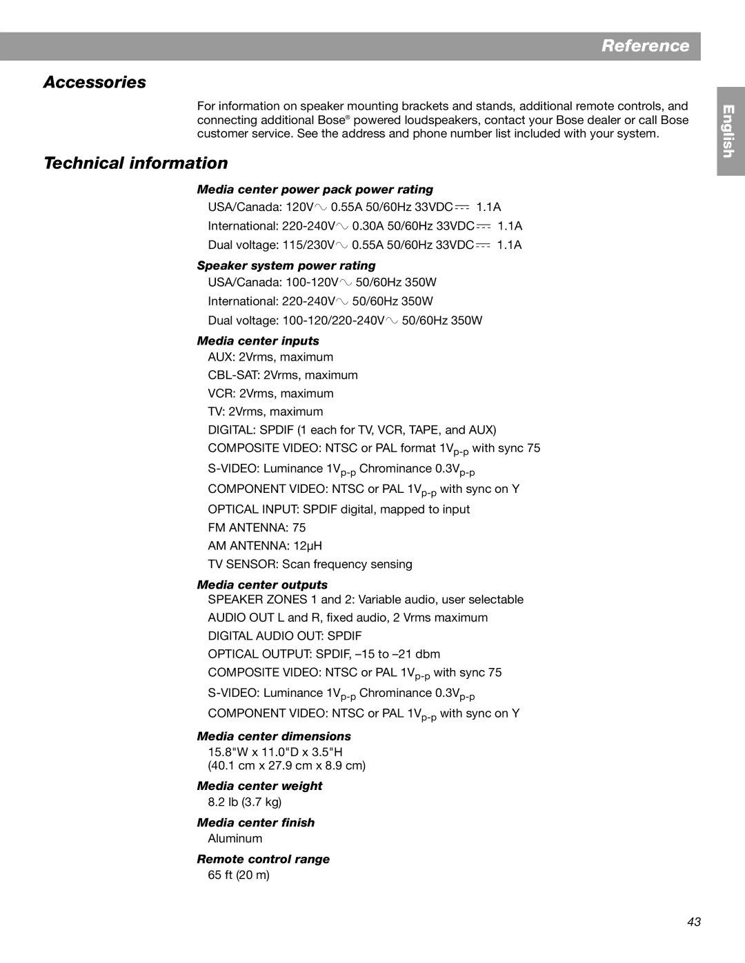 Bose 28, 18 Series II manual Accessories, Technical information 