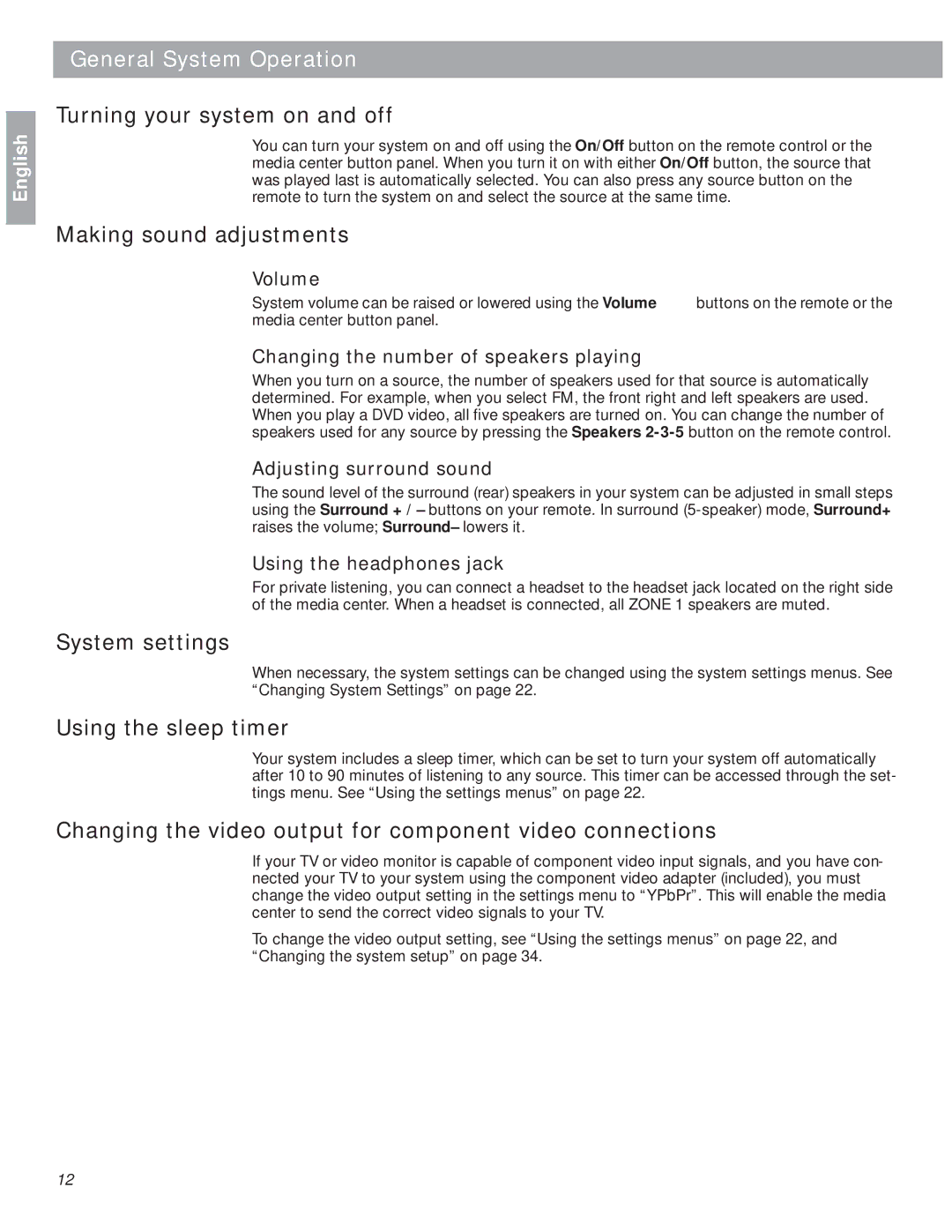 Bose 18 manual General System Operation 