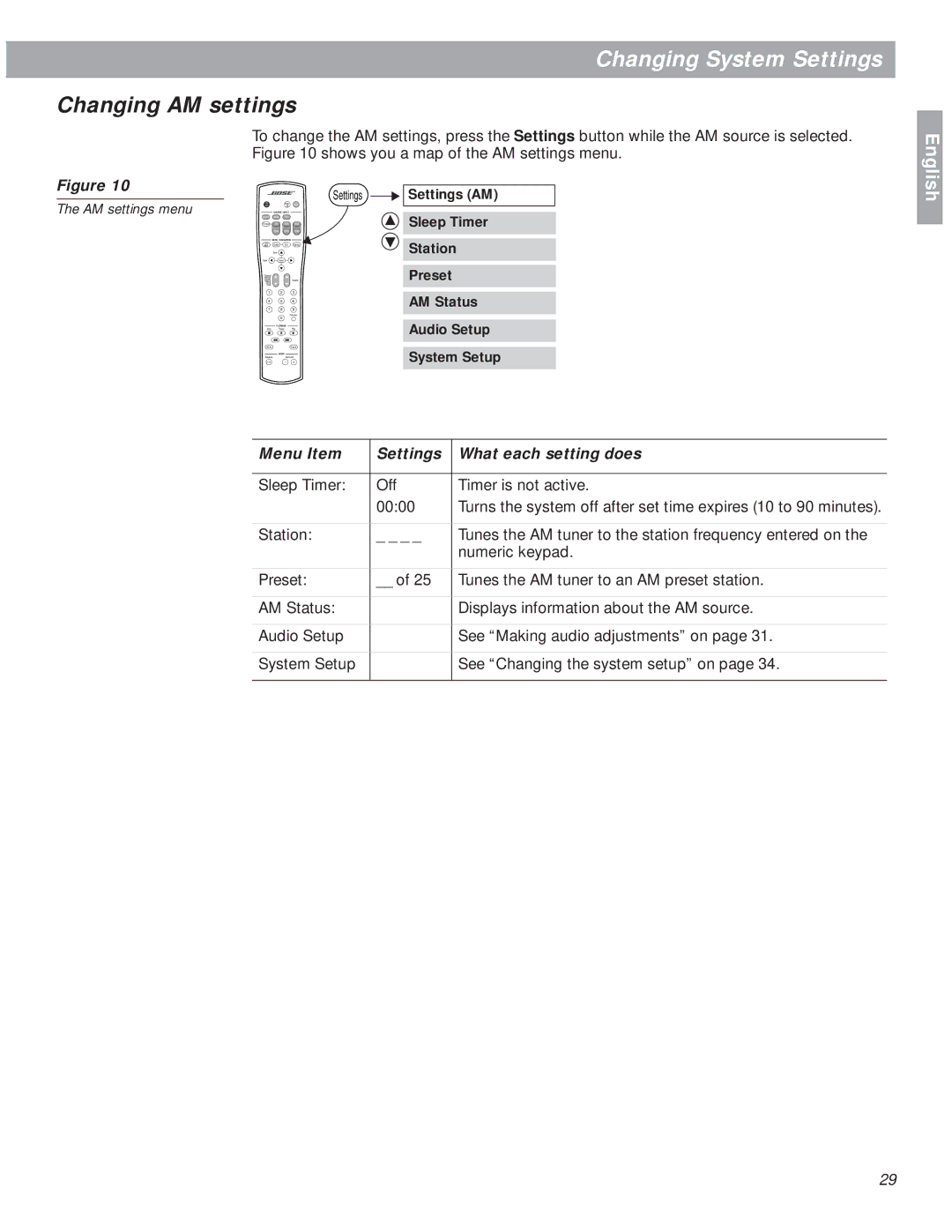 Bose 18 manual Changing AM settings 