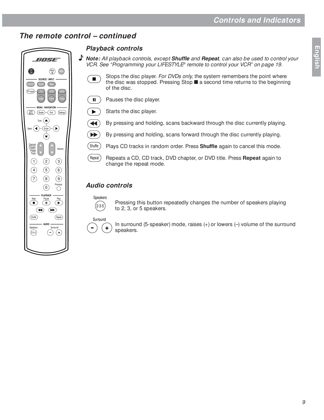 Bose 18 manual Playback controls, Audio controls 