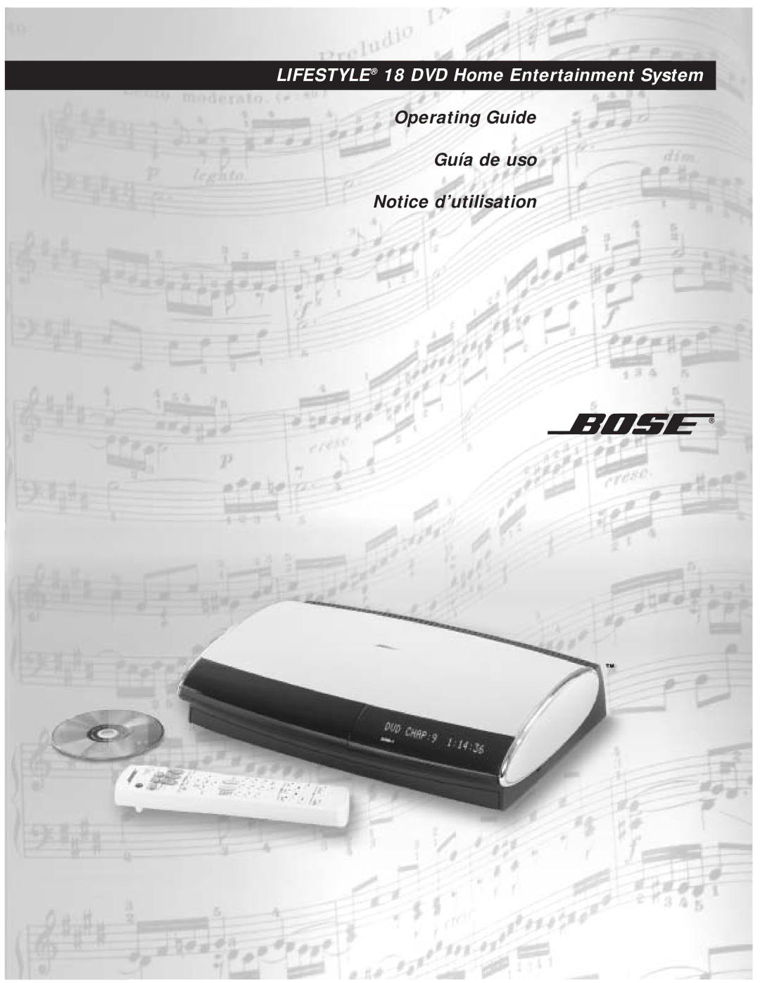 Bose manual Lifestyle 18 DVD Home Entertainment System, Operating Guide Guía de uso 