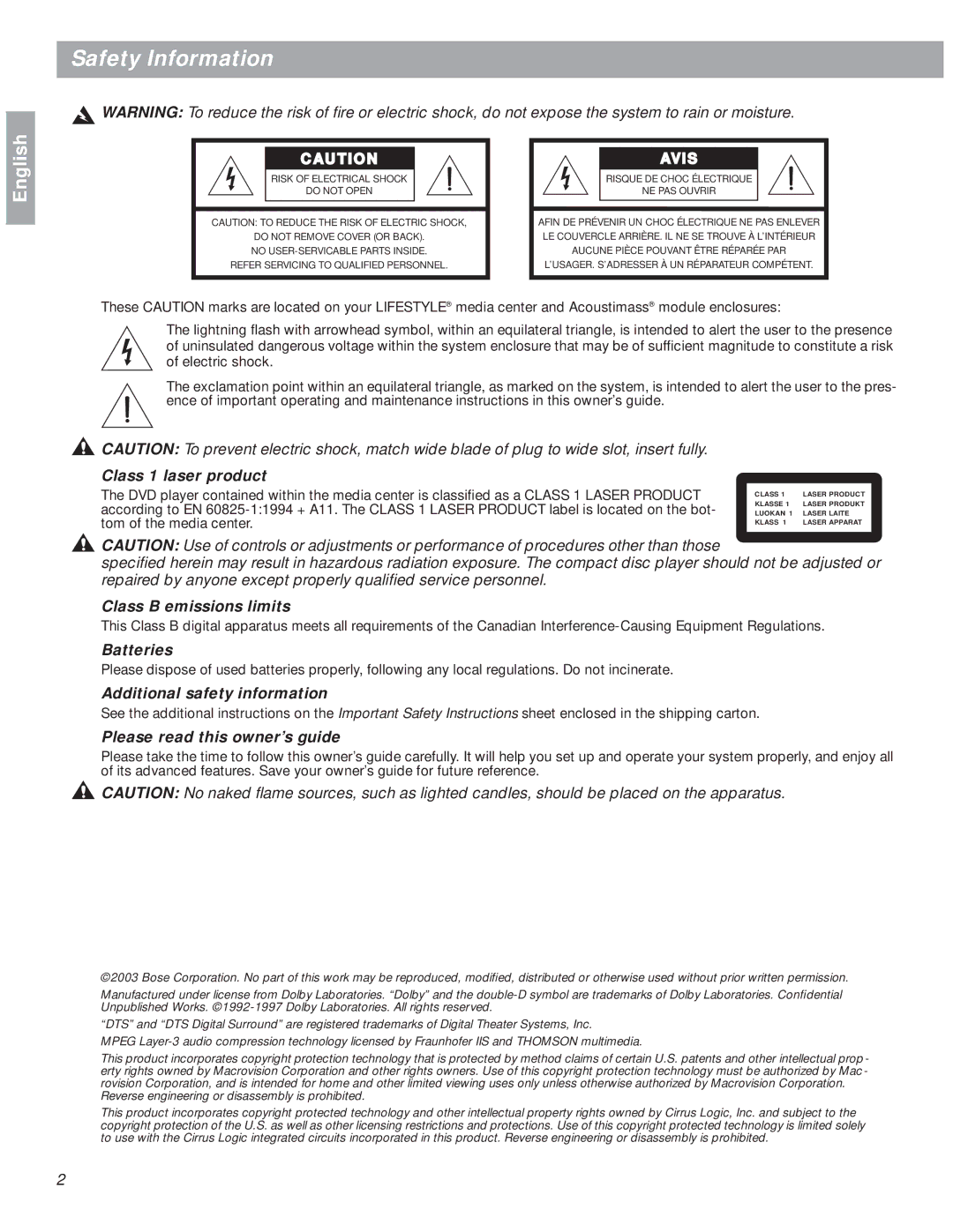 Bose 18 manual Safety Information 