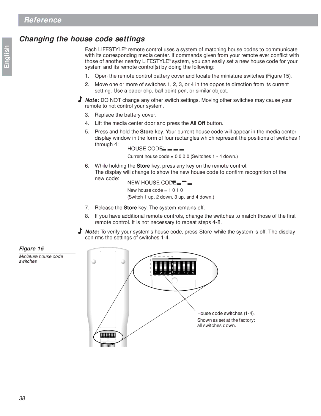 Bose 18 manual Reference, Changing the house code settings 