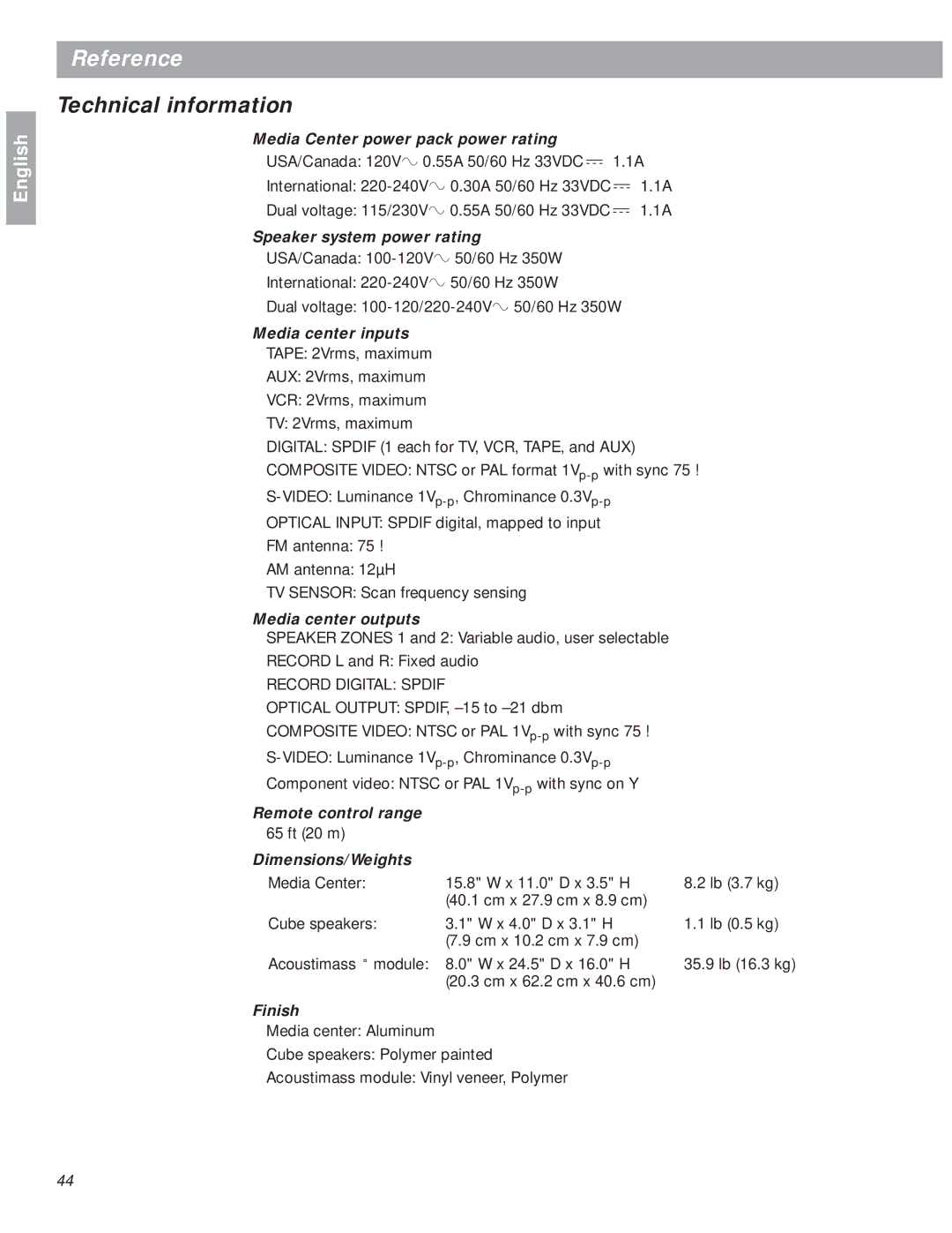 Bose 18 manual Technical information 