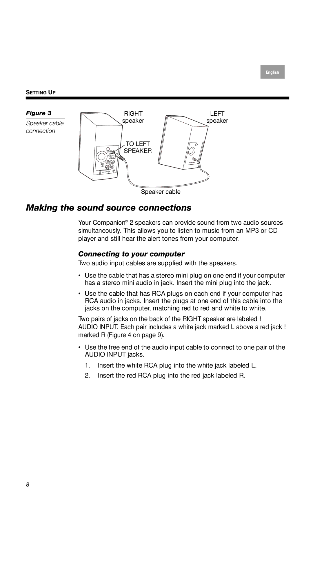 Bose 2 Series II, 40274, 2II Making the sound source connections, Connecting to your computer, Speaker cable, Connection 