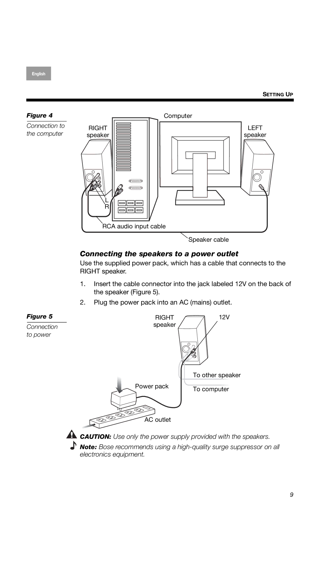 Bose 40274, 2 Series II, 2II Connecting the speakers to a power outlet, Connection to the computer, Connection to power 