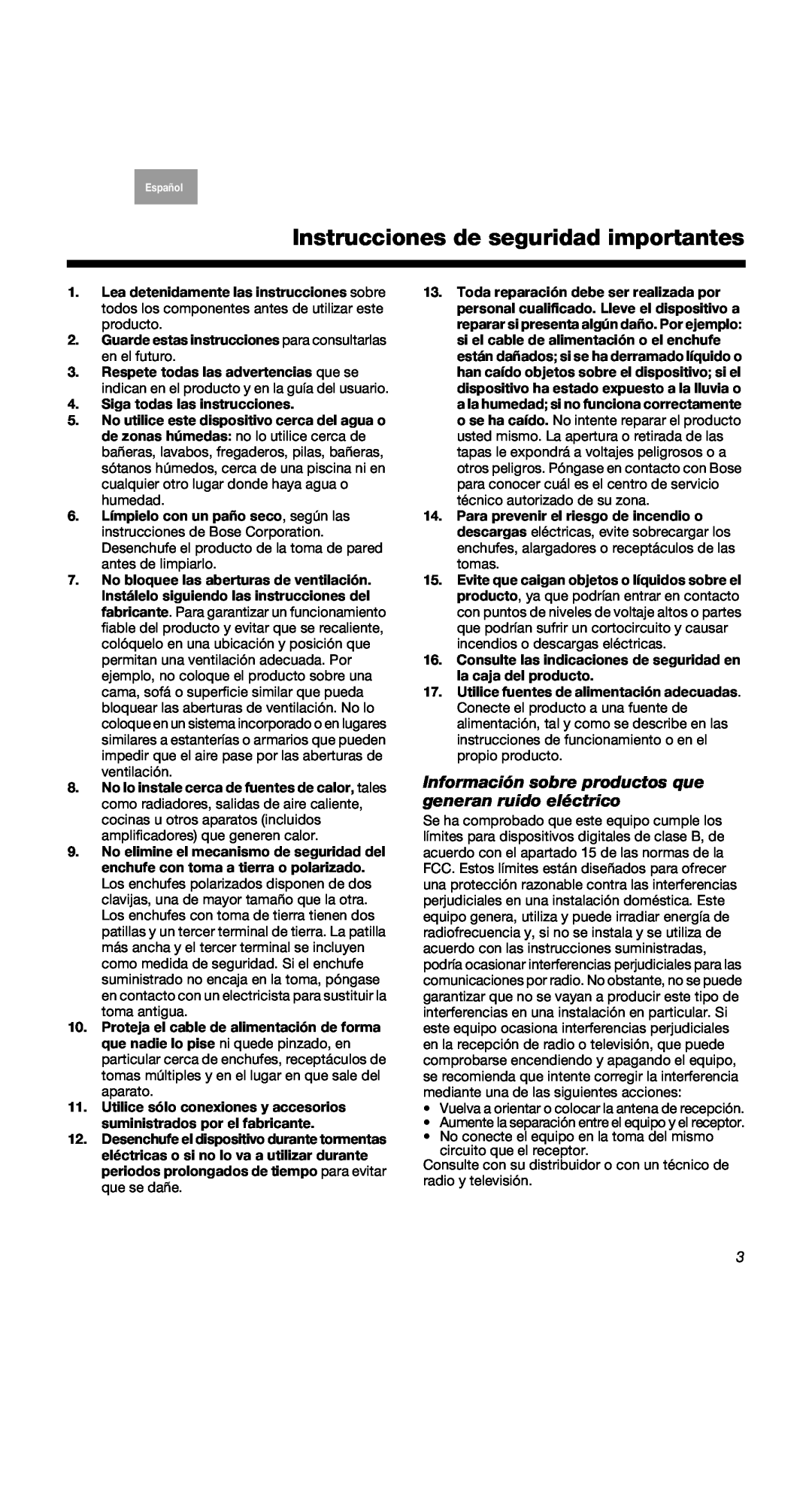 Bose 2 Series II, 40274, COMPANION2II manual Instrucciones de seguridad importantes 