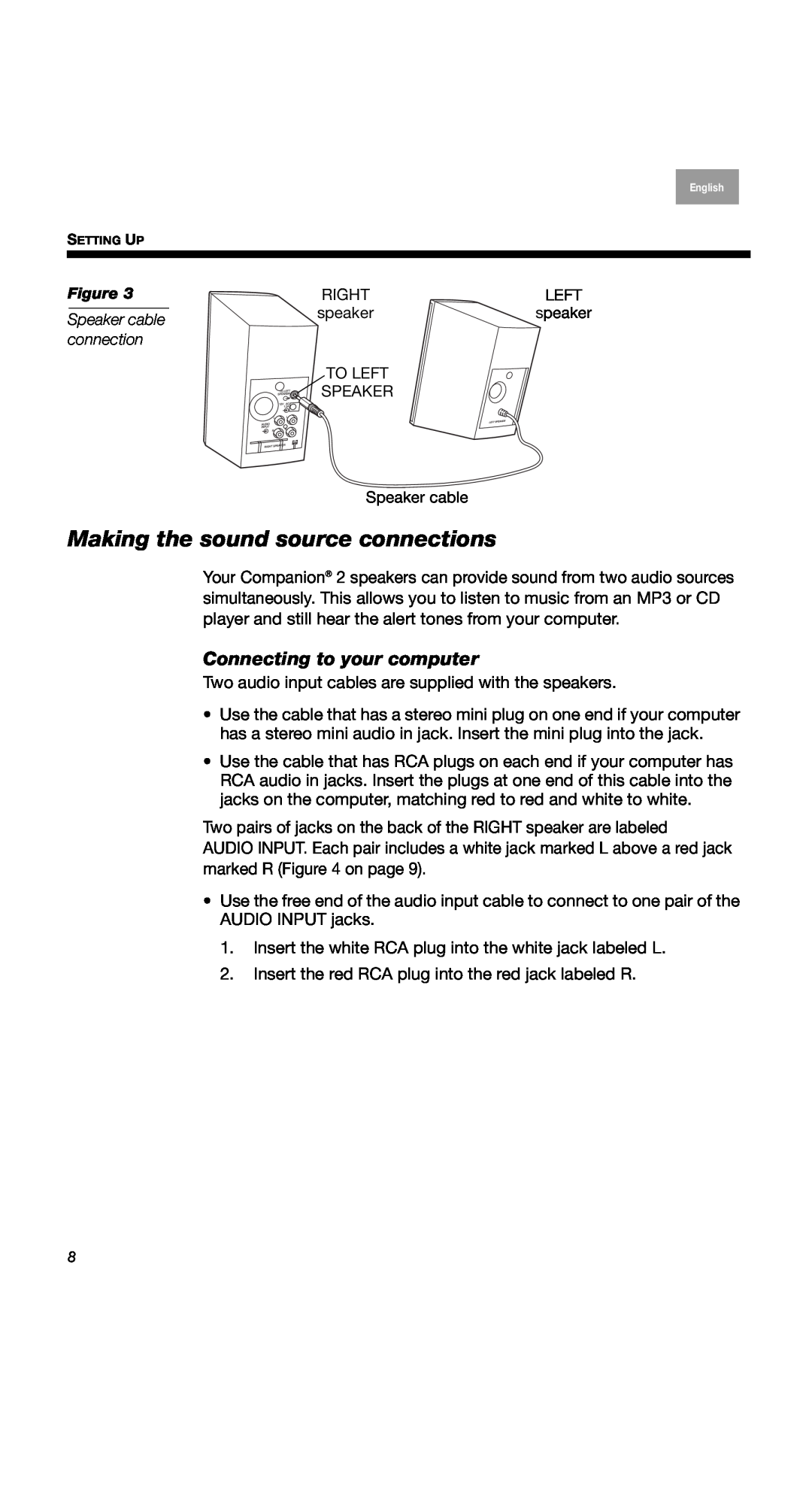 Bose 2 Series II, 40274, COMPANION2II manual Making the sound source connections, Connecting to your computer 