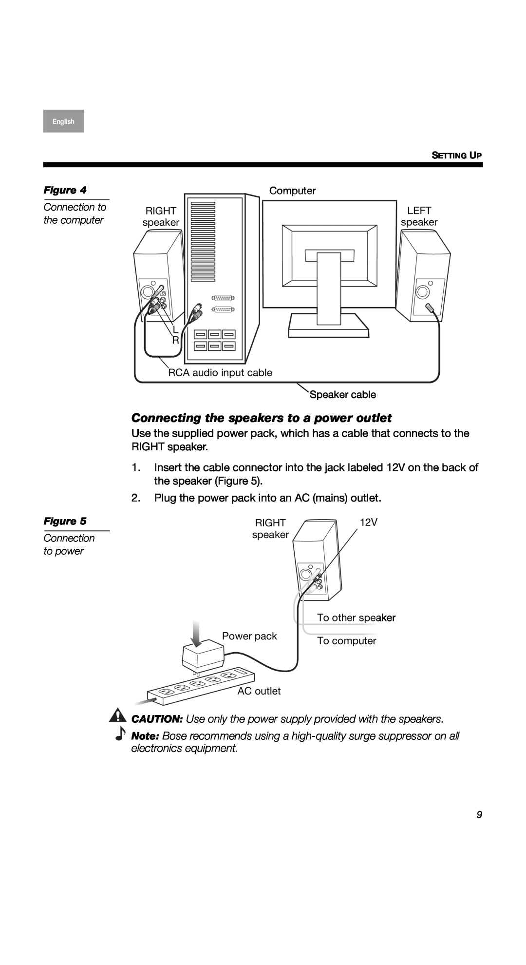 Bose 40274, 2 Series II, COMPANION2II manual Connecting the speakers to a power outlet 