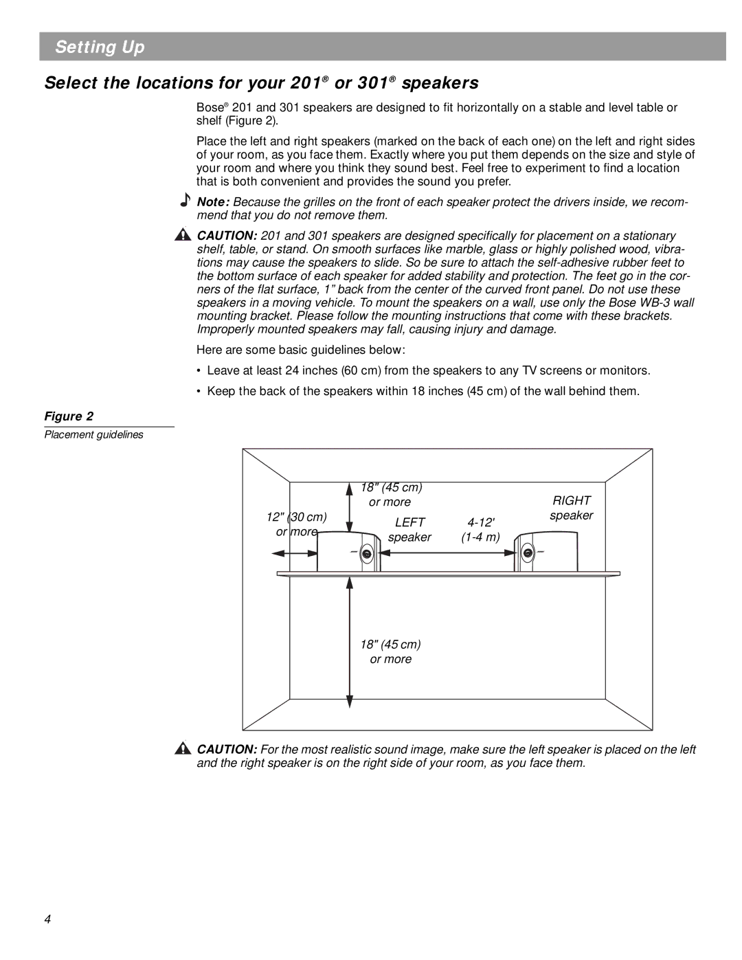 Bose 201 Series manual Select the locations for your 201 or 301 speakers 