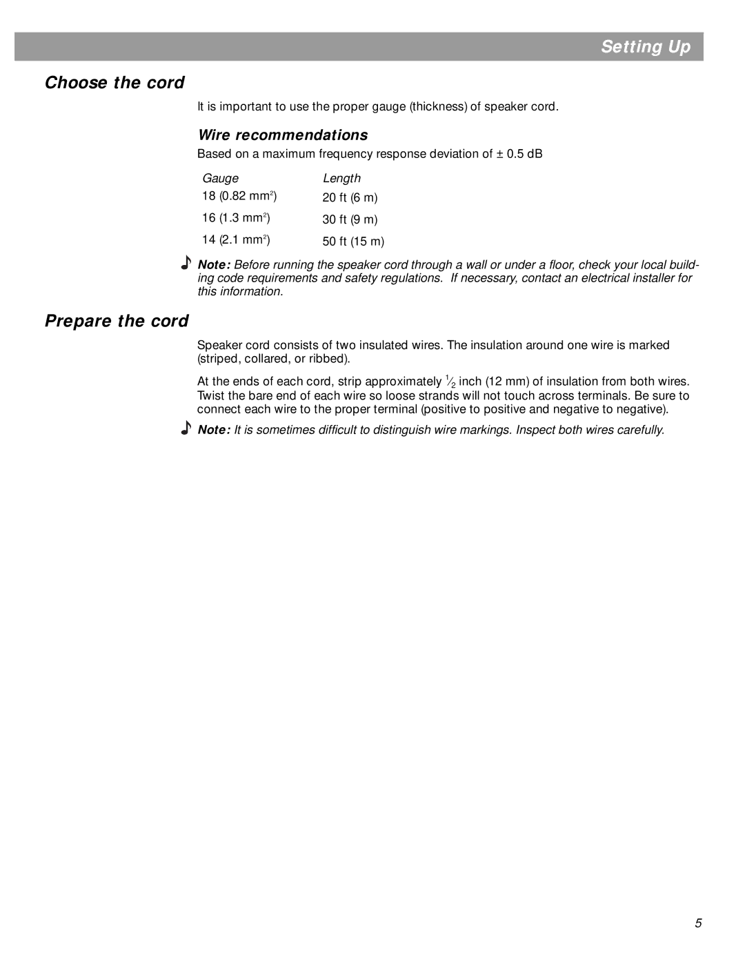 Bose 201 Series manual Choose the cord, Prepare the cord, Wire recommendations 