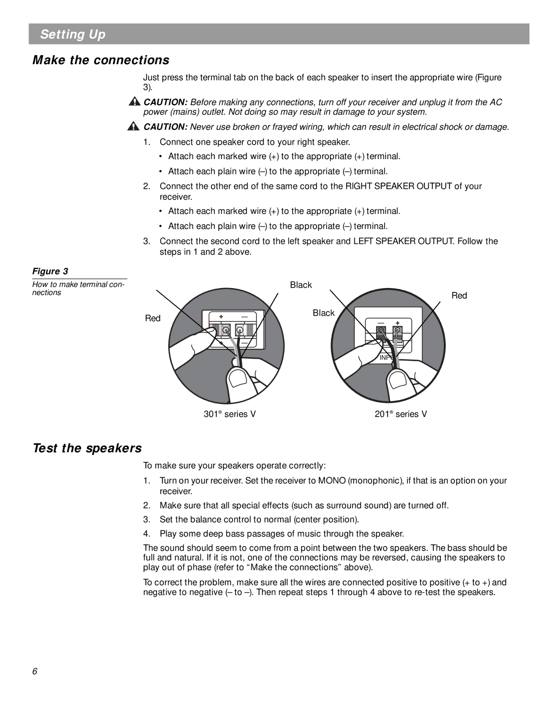 Bose 201 Series manual Make the connections, Test the speakers 