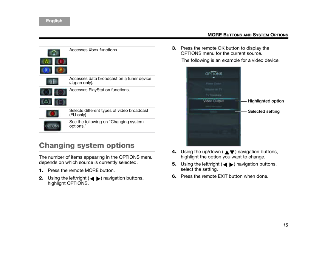 Bose T20/T10, 235, V35/V25 manual Changing system options 