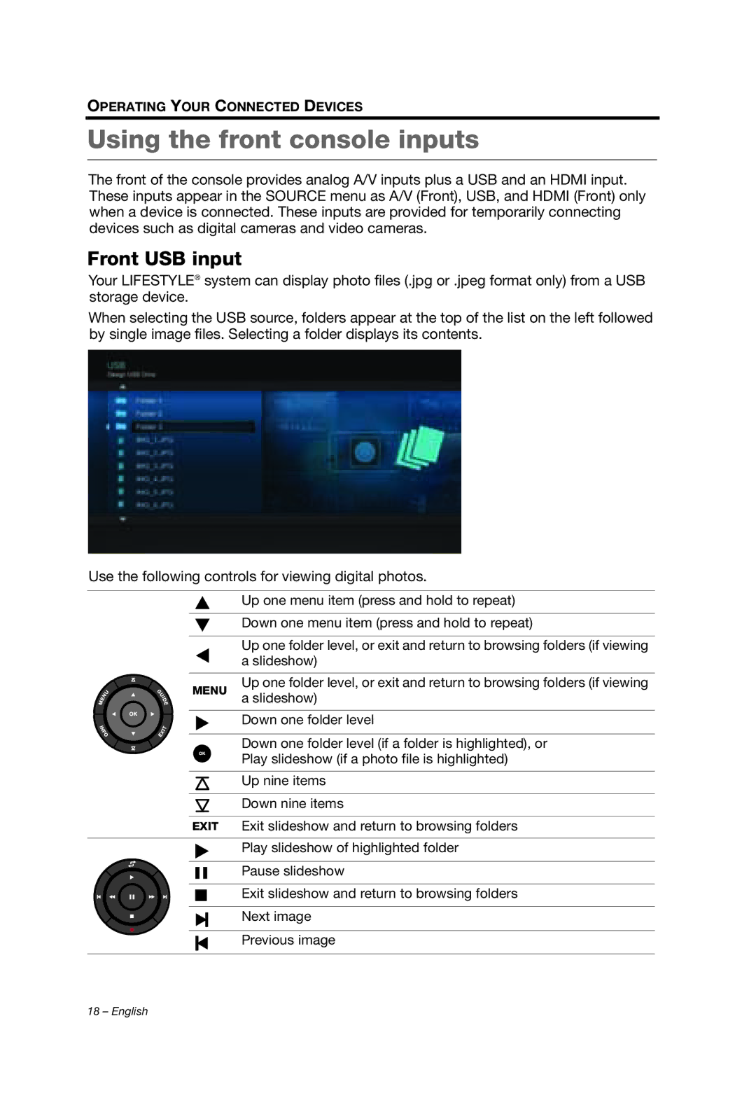 Bose V35/V25, T20/T10, Lifestyle (R) 135, 235/135, Ls 135 manual Using the front console inputs, Front USB input 