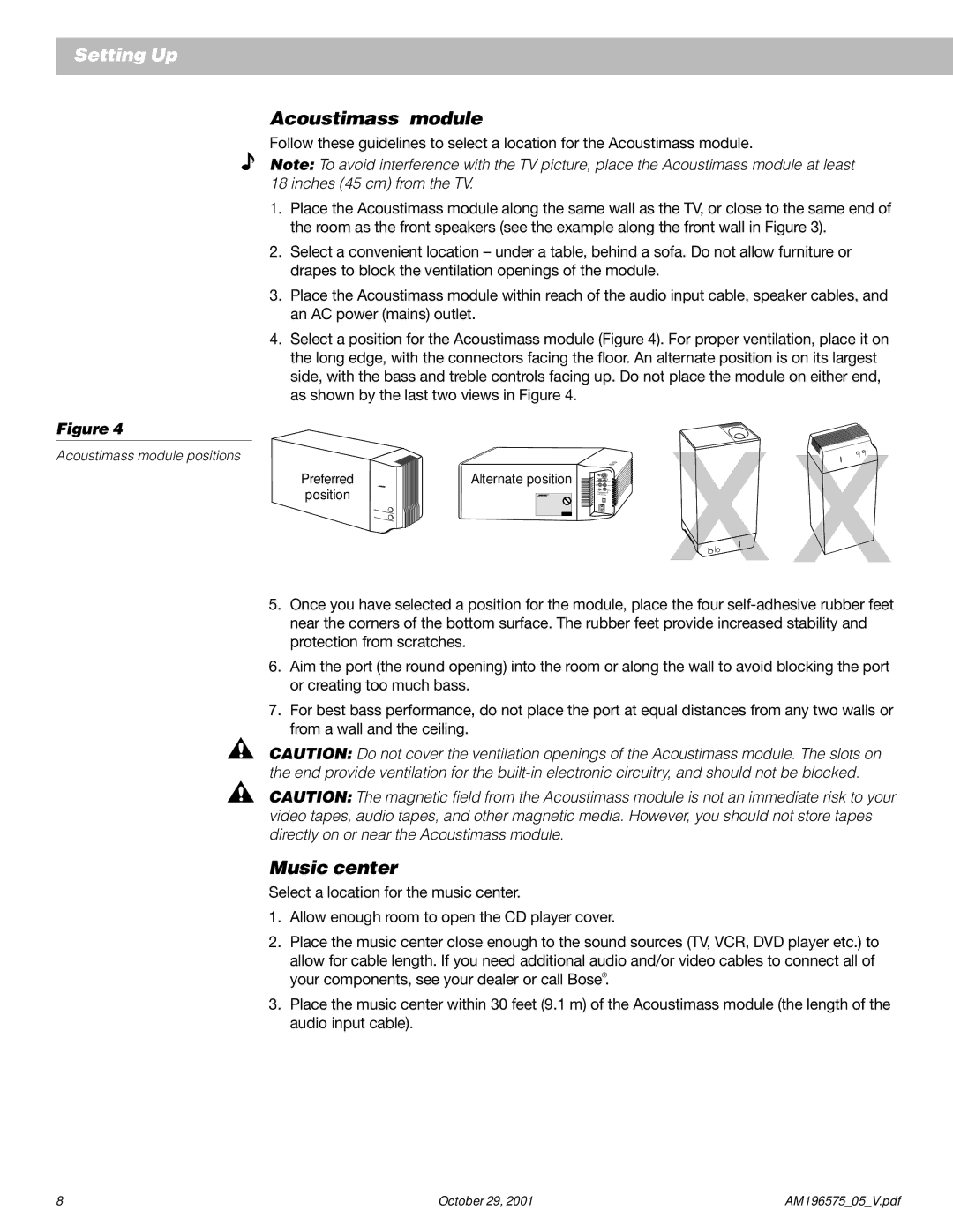 Bose 25 Series II manual Acoustimass module, Music center 