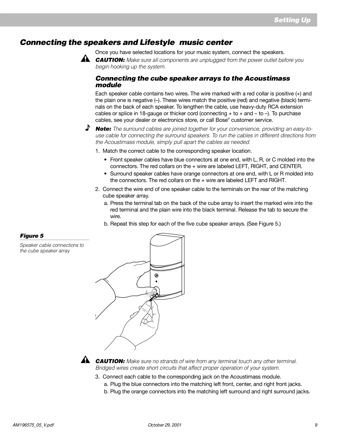 Bose 25 Series II manual Connecting the speakers and Lifestyle music center 