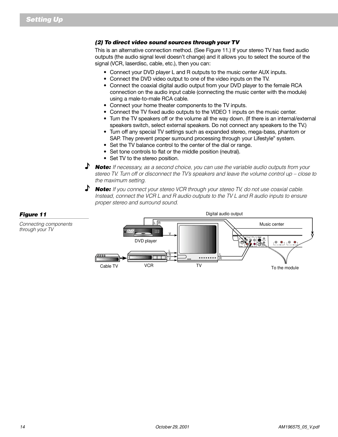 Bose 25 Series II manual To direct video sound sources through your TV 