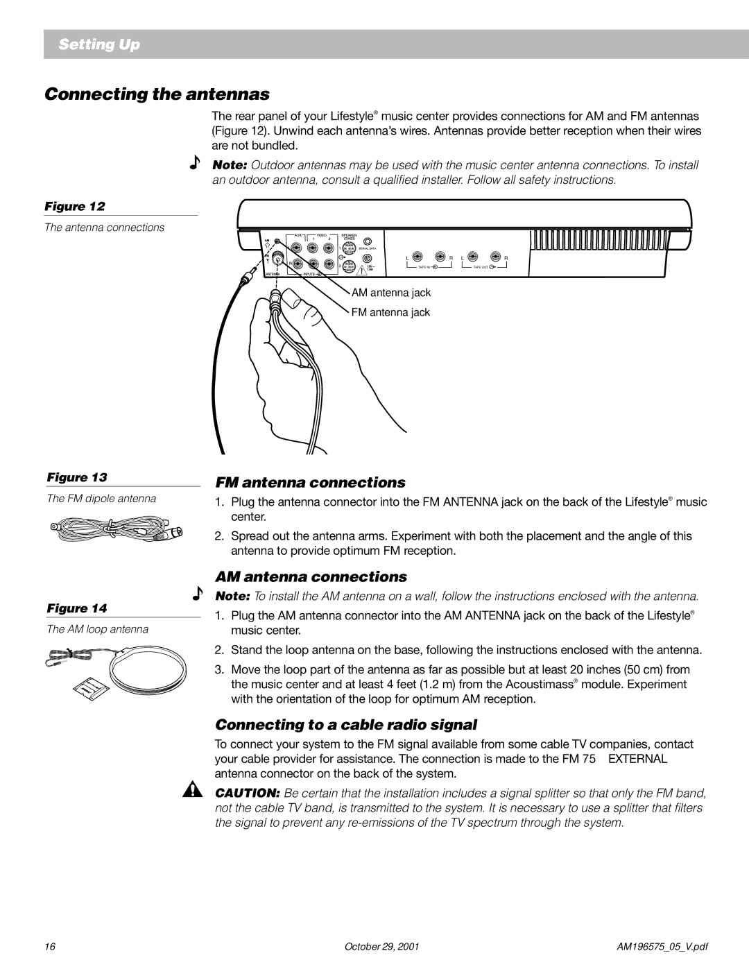 Bose 25 Series II manual Connecting the antennas, FM antenna connections, AM antenna connections 