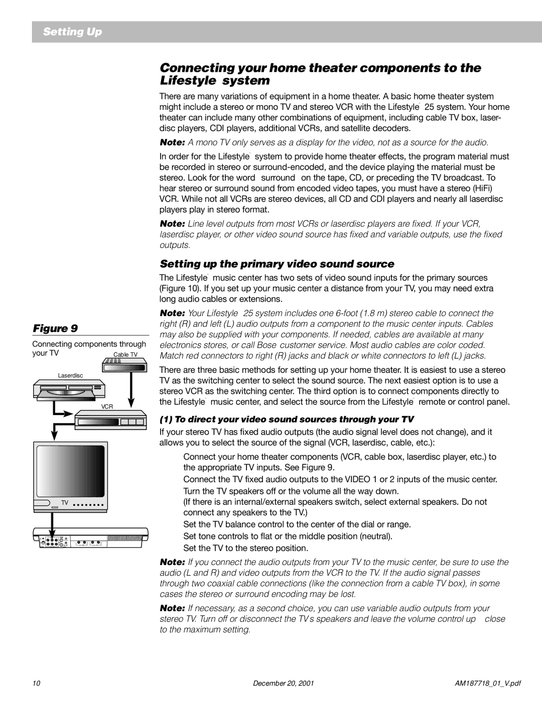 Bose 25 manual Setting up the primary video sound source, To direct your video sound sources through your TV 