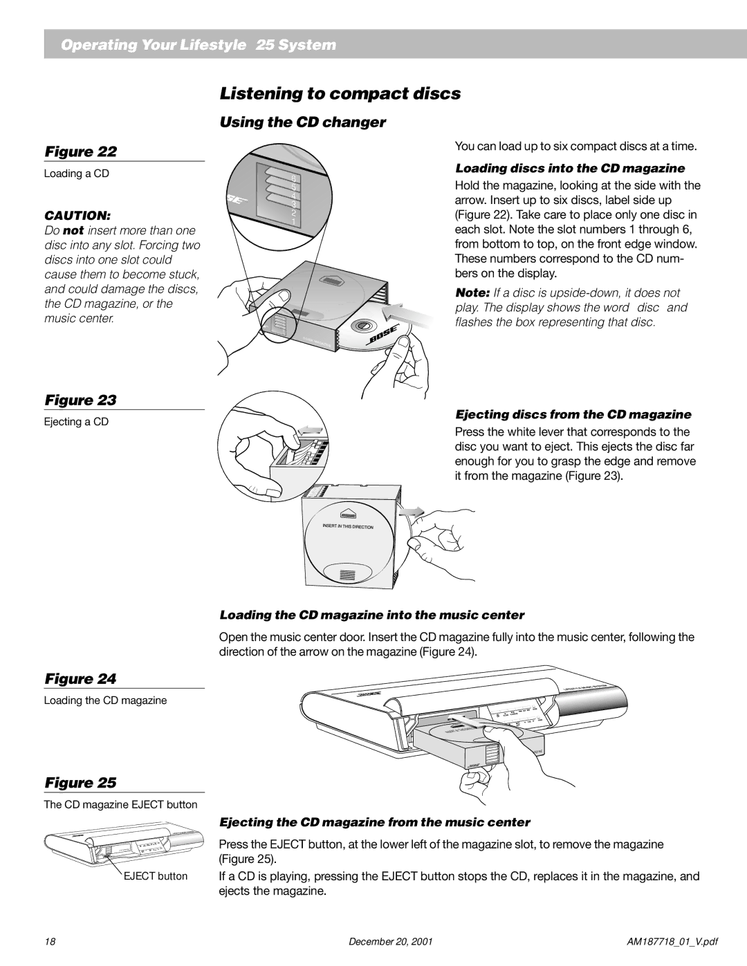 Bose 25 manual Listening to compact discs, Using the CD changer 