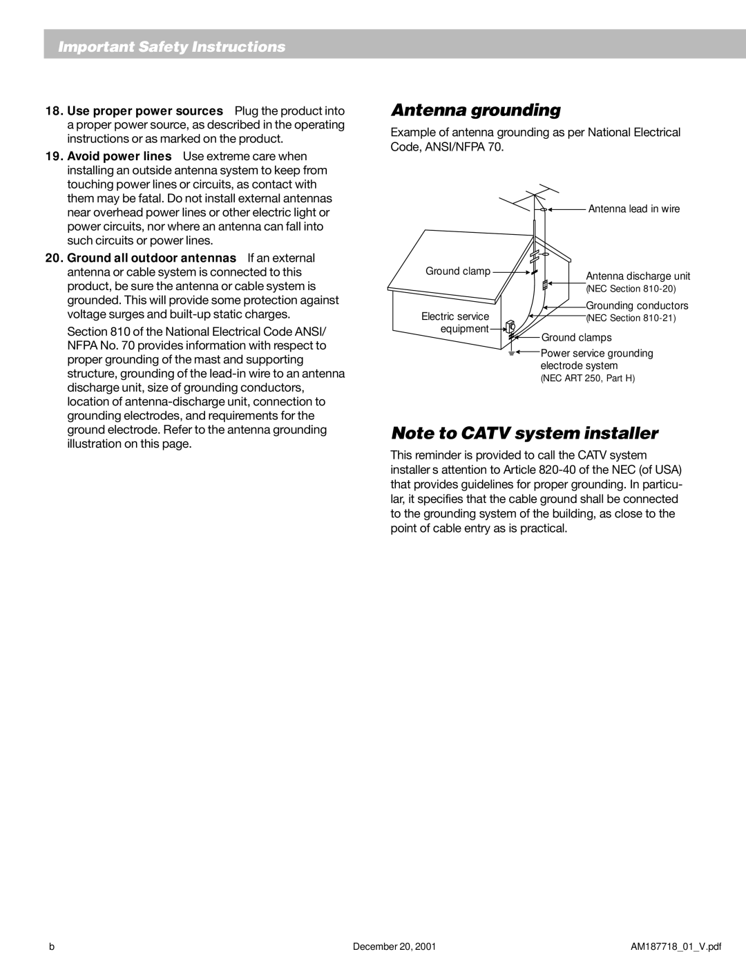 Bose 25 manual Antenna grounding 