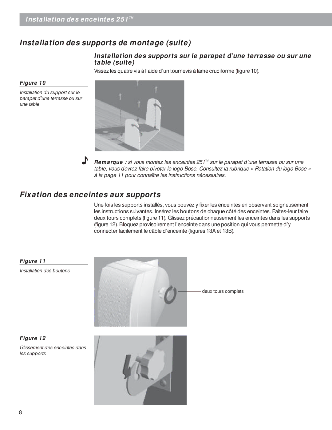 Bose EN50081-1, EN50082-1, BOSE251BLK, BOSE251WHT, 250811-FRAvo, 251 (R) Black (Pr.) Fixation des enceintes aux supports 