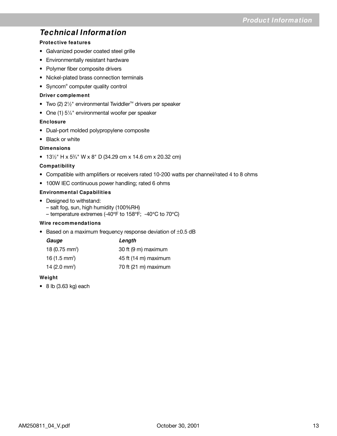 Bose 251 manual Technical Information 