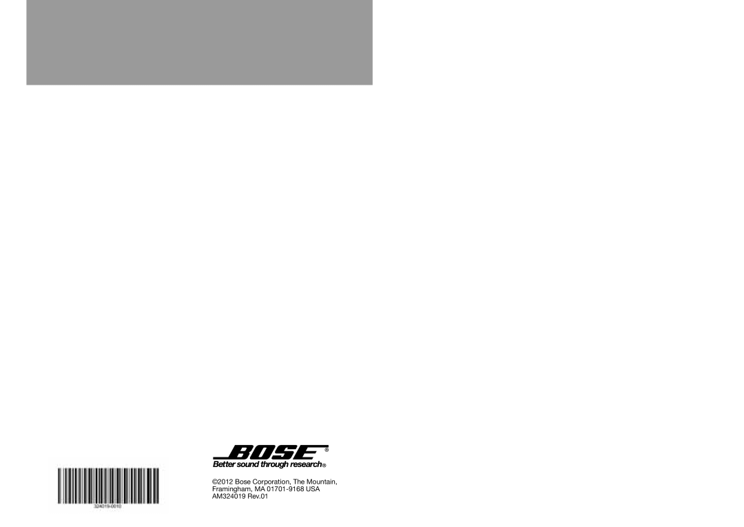 Bose QC3, QuietComfort 3 manual Bose Corporation, The Mountain, Framingham, MA 01701-9168USA AM324019 Rev.01 