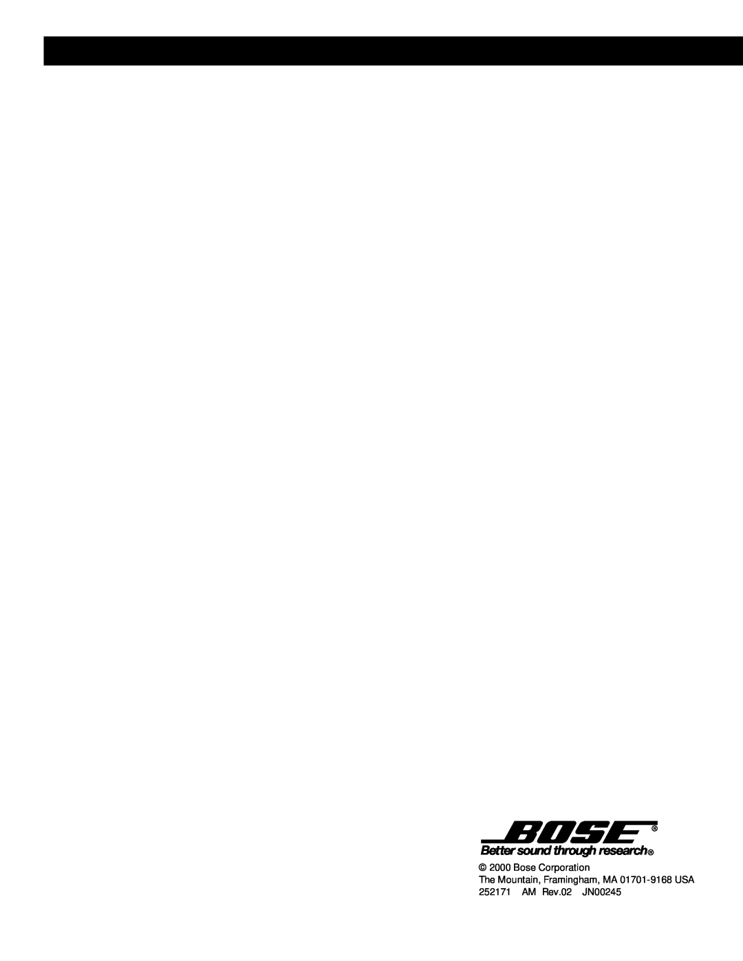 Bose 3 Series manual Bose Corporation The Mountain, Framingham, MA 01701-9168 USA, AM Rev.02 JN00245 