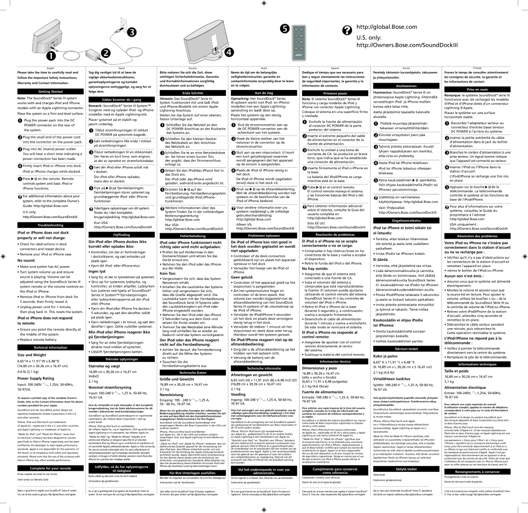 Bose 3 manual IPod or iPhone does not dock properly or will not charge, No sound, IPod or iPhone does not respond to remote 