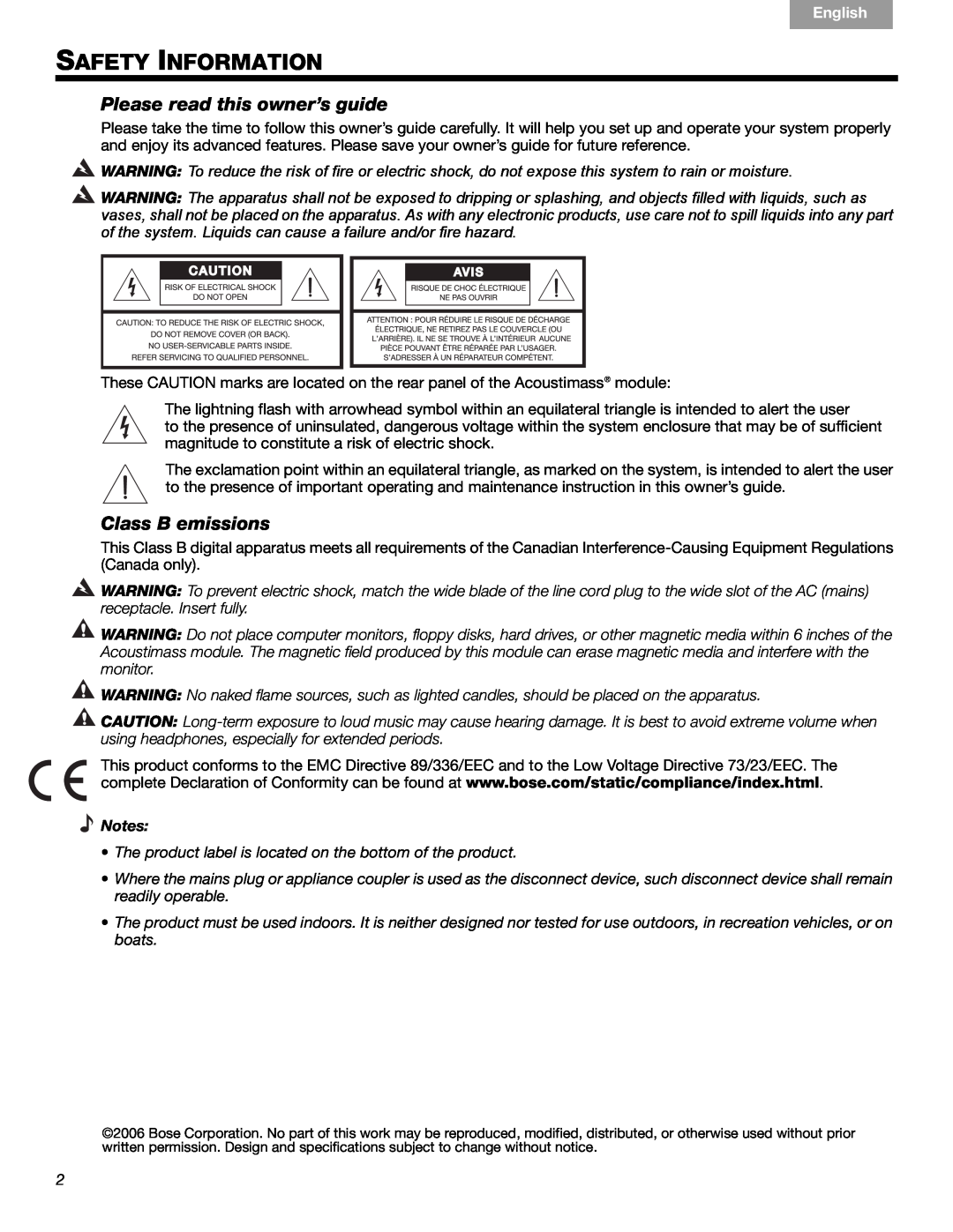 Bose 3 manual Safety Information, Please read this owner’s guide, Class B emissions, Français Español, English 