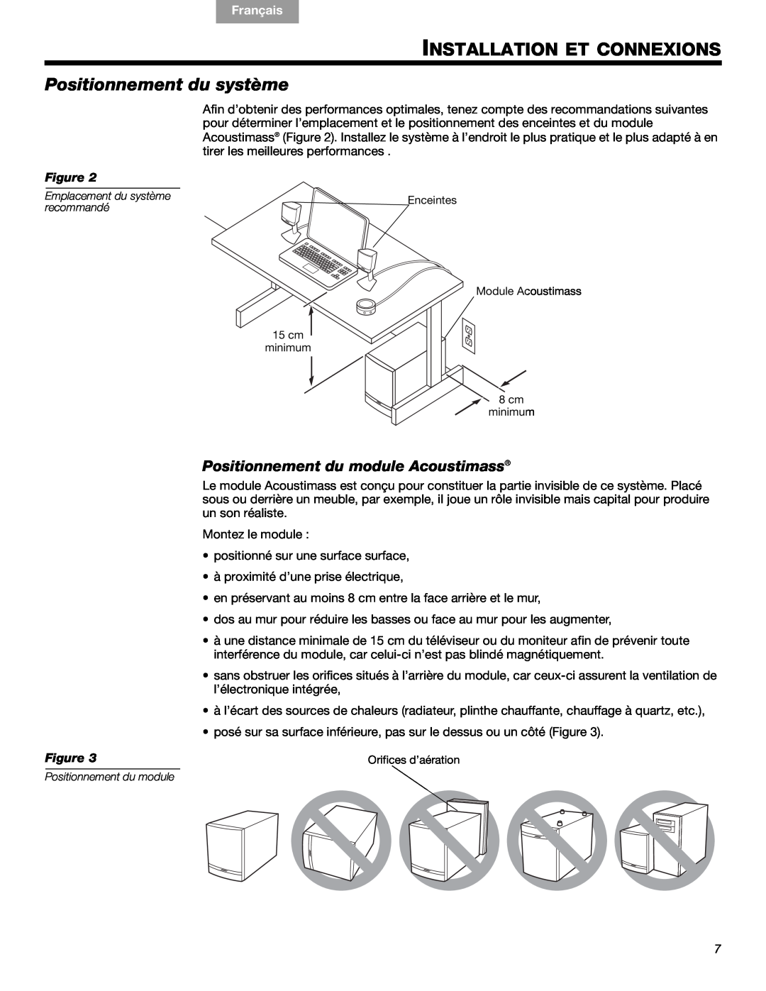 Bose 3 manual Installation Et Connexions, Positionnement du système, Positionnement du module Acoustimass, English Español 