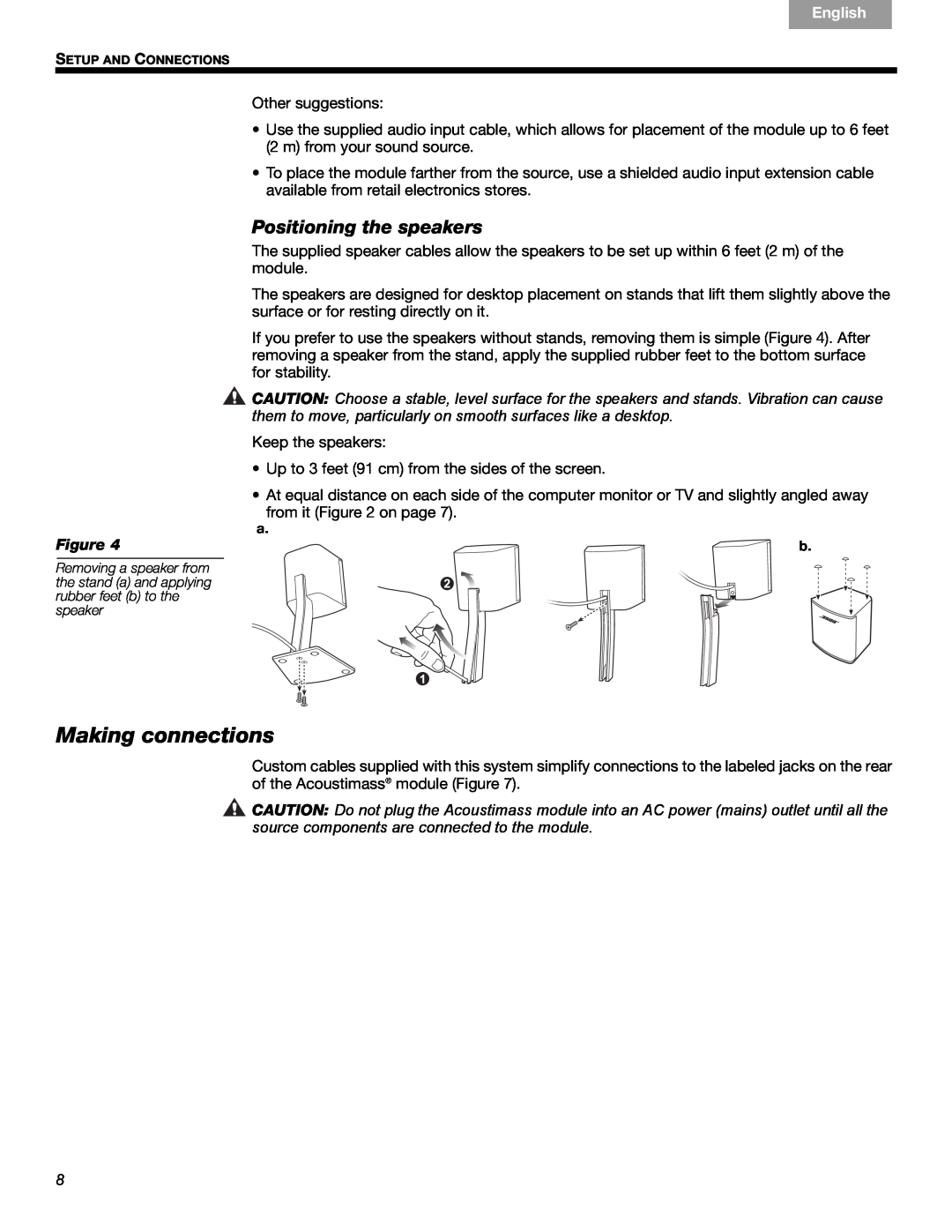 Bose 3 manual Making connections, Positioning the speakers, Français Español, English 