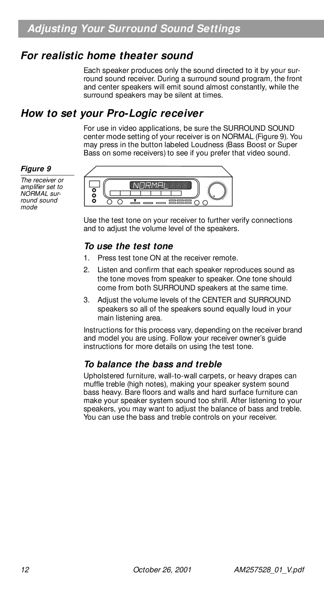 Bose 30 Series II manual For realistic home theater sound, How to set your Pro-Logic receiver 