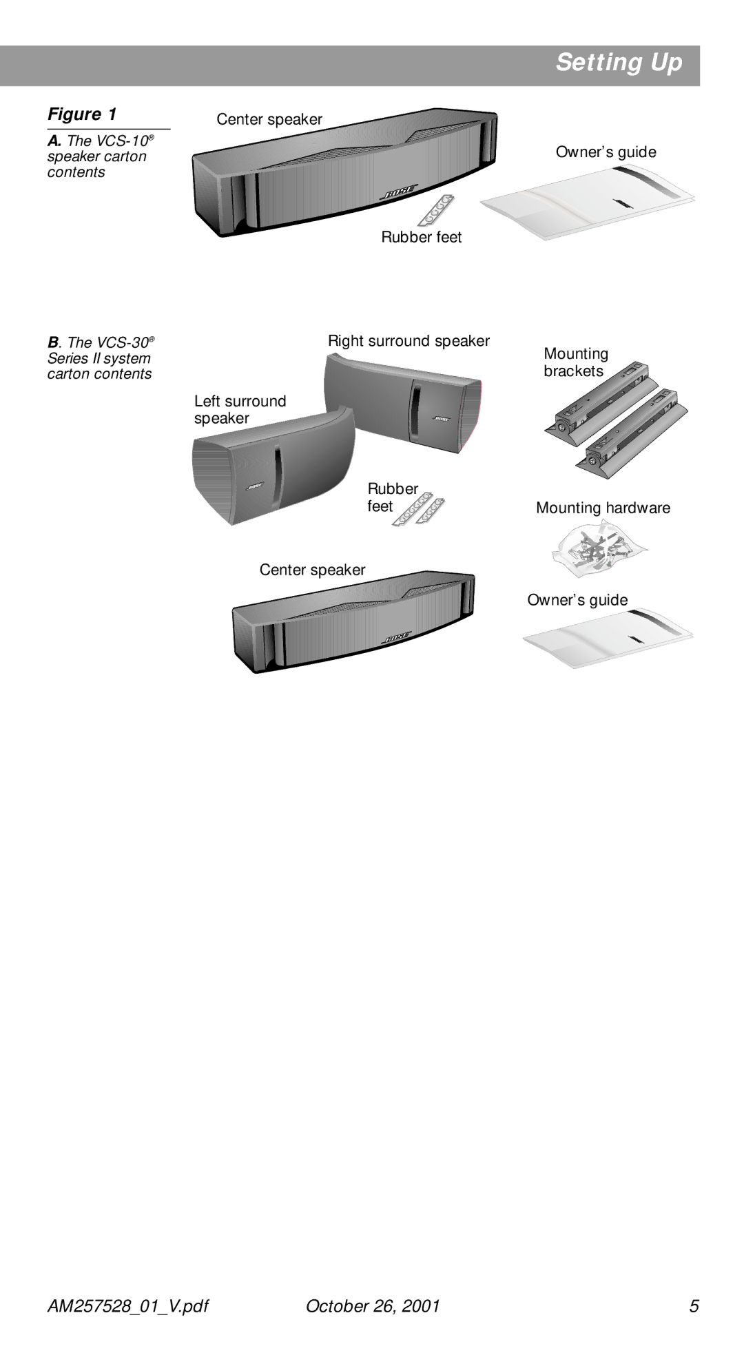 Bose 30 Series II manual VCS-10speaker carton contents 