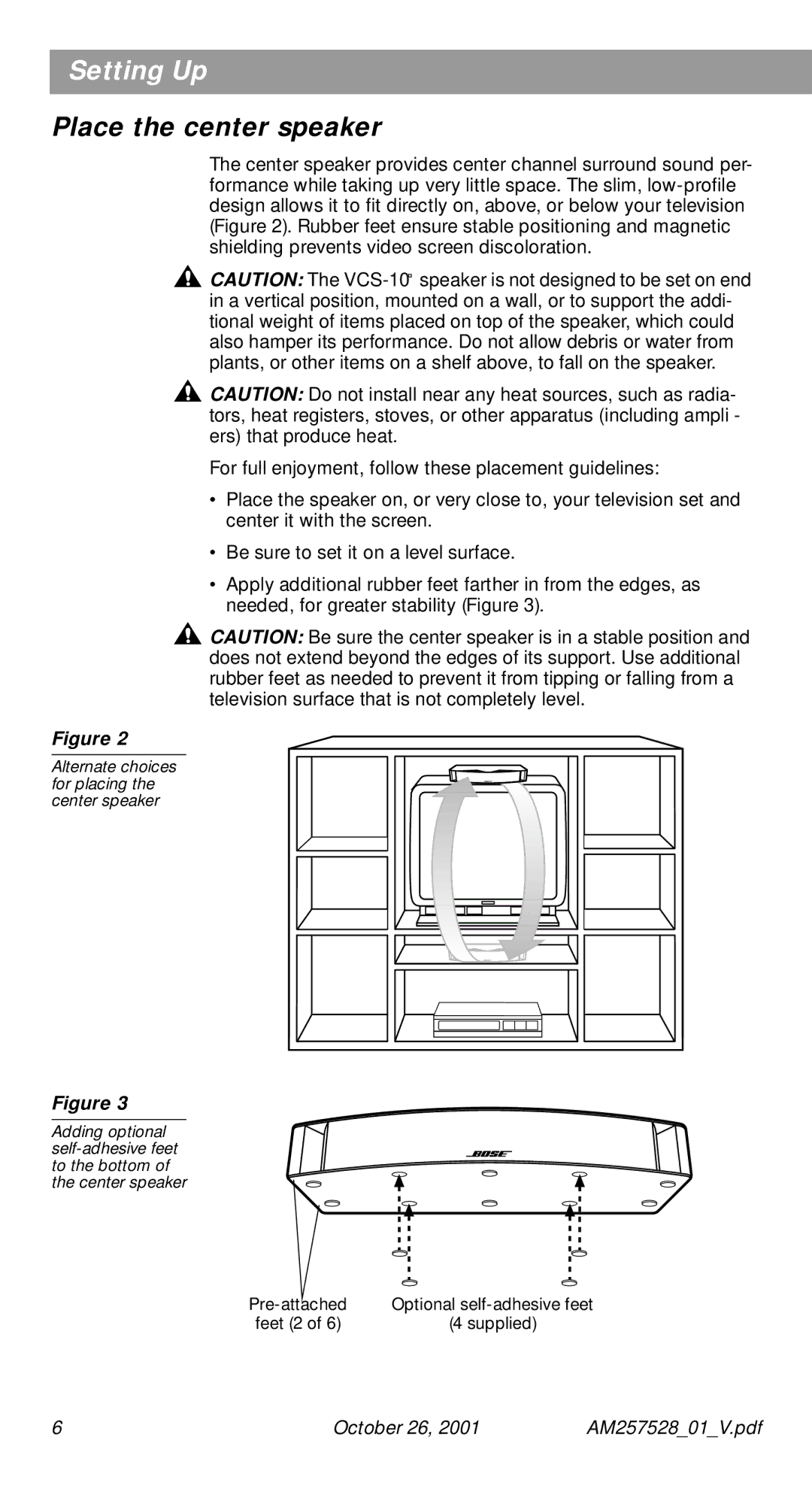 Bose 30 Series II manual Place the center speaker, Alternate choices for placing the center speaker 