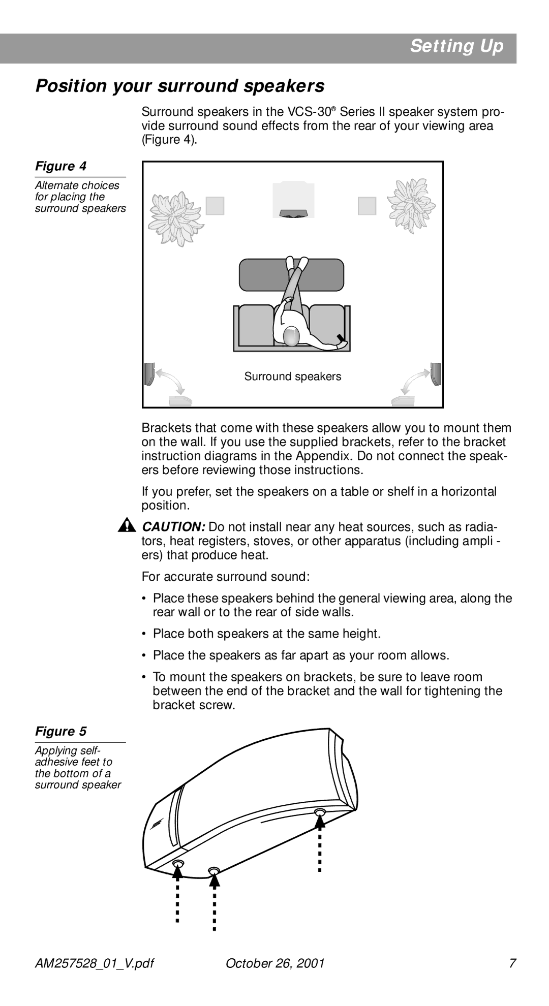 Bose 30 Series II manual Position your surround speakers 