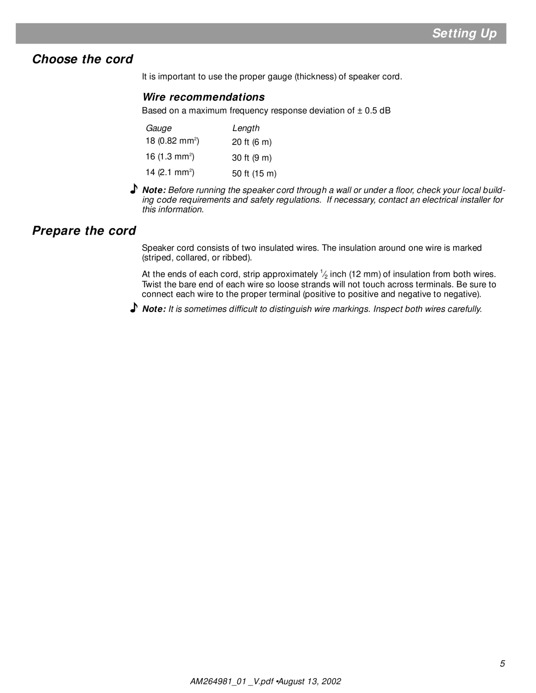 Bose 201, 301 manual Choose the cord, Prepare the cord, Wire recommendations 