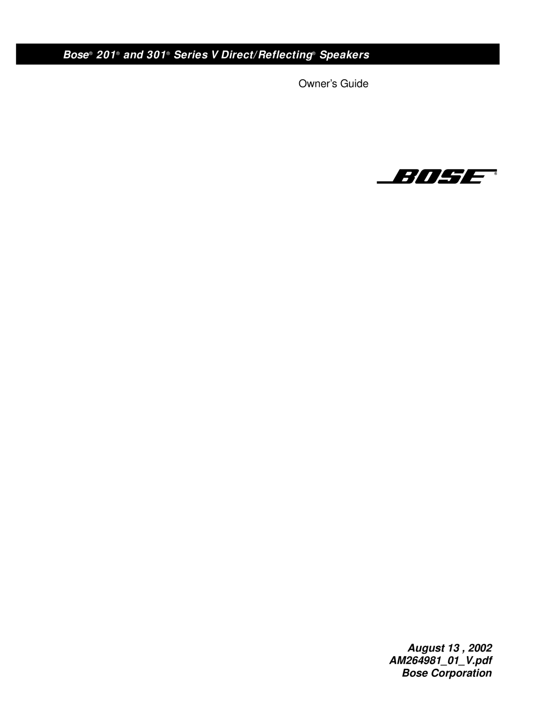 Bose manual Bose 201 and 301 Series V Direct/Reflecting Speakers 