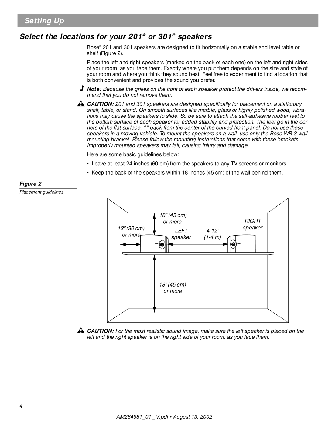 Bose manual Select the locations for your 201 or 301 speakers 